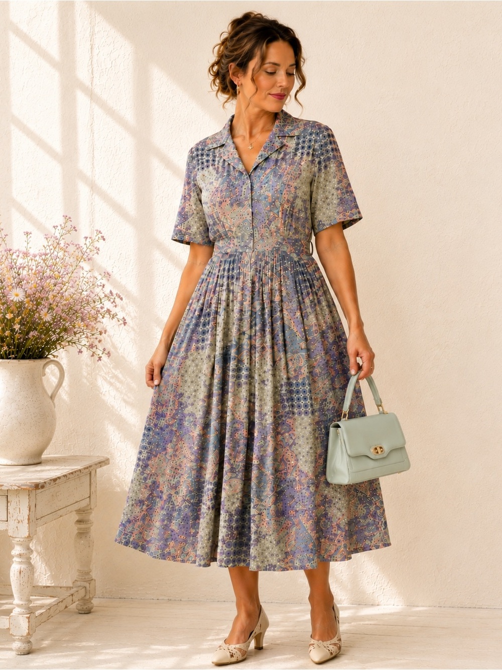 Vintage Leslie Fay Paisley Midi Dress Floral Cottagecore 16